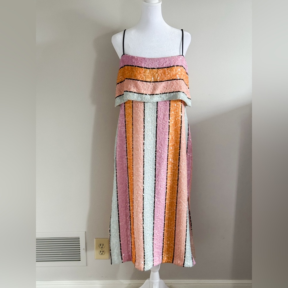 Gianni Bini Pastel Stripe Midi Dress in Pink, Yellow, White - Picture 2 of 13